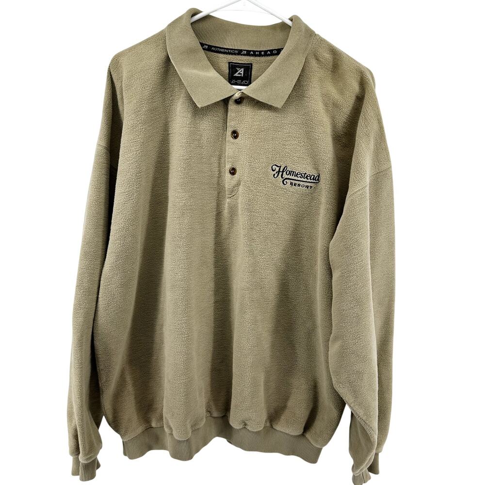 Ahead Authentics Polo Sweatshirt Homestead Golf Resort 100% Cotton Khaki Tan XL